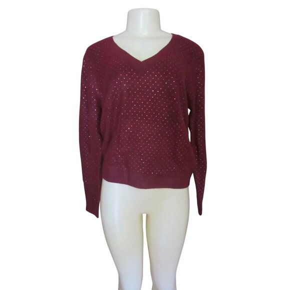 New White House Black Market Wine Embellished V-Neck Sweater SZ M - Picture 1 of 6